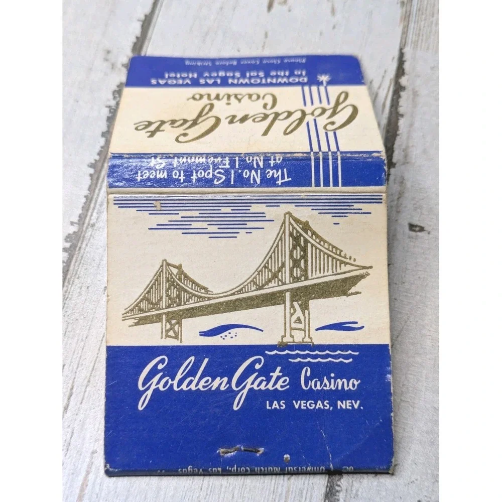 Vintage‎ Matchbook Cover Golden Gate Casino Las Vegas, Nevada Downtown 30 Strike